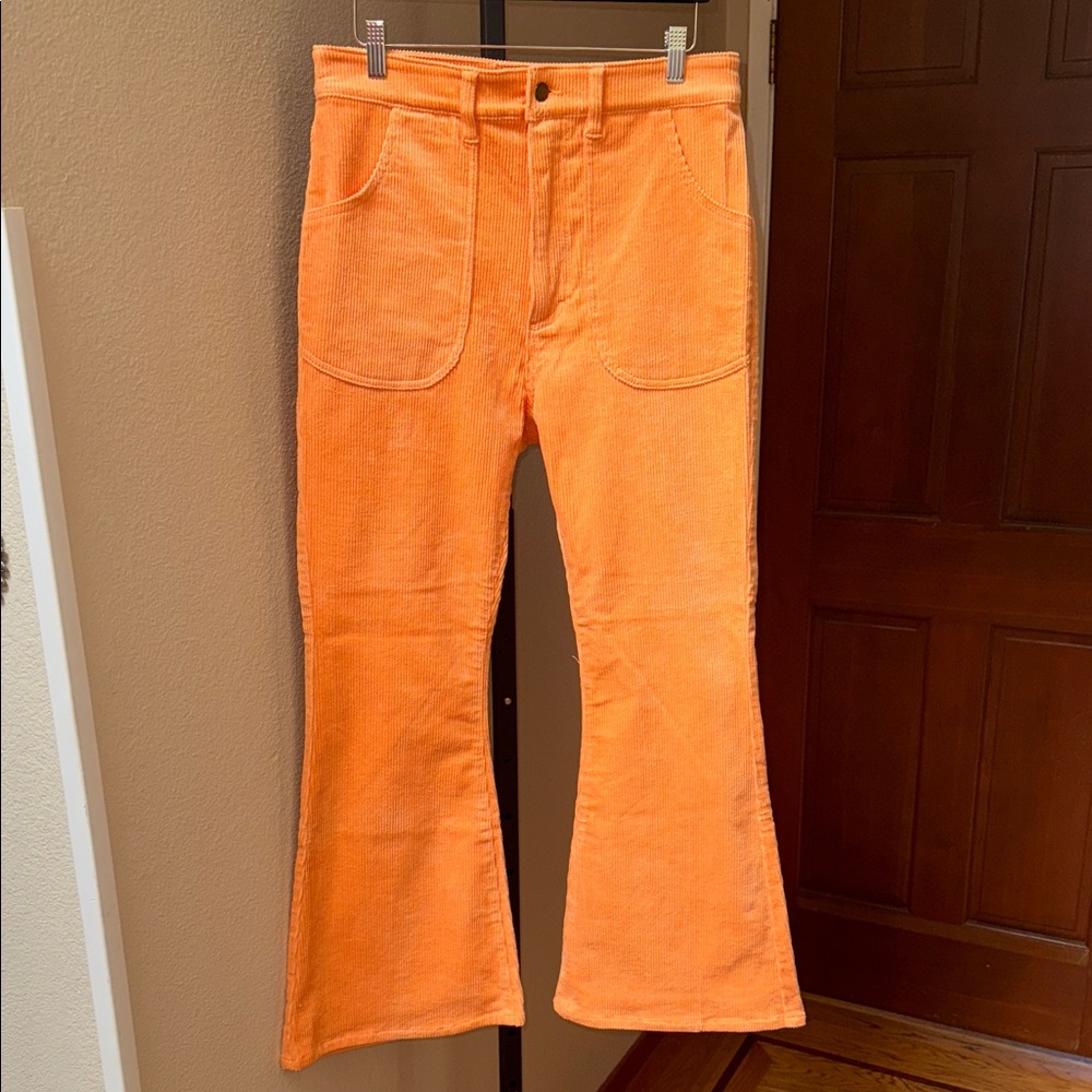 Hammies Orange Poppies Wide Flare Bell Bottoms Corduroys Pants Women’s Size 32